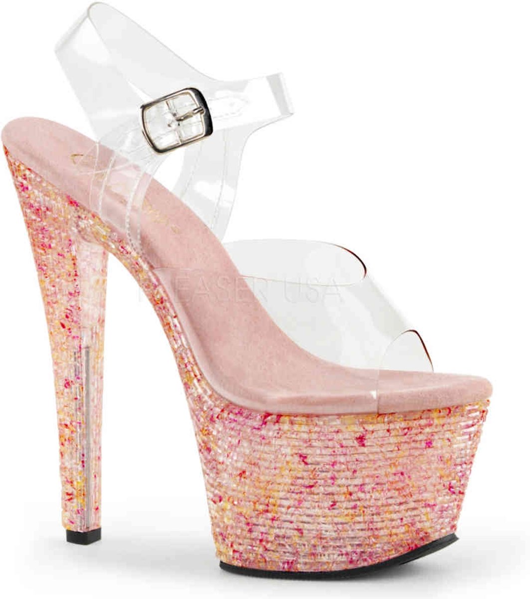 EU 38 = US 8 | CRYSTALIZE-308TL | *7 Heel, 2 3/4 PF Ankle Strap Sandal w/Crystal Tiles